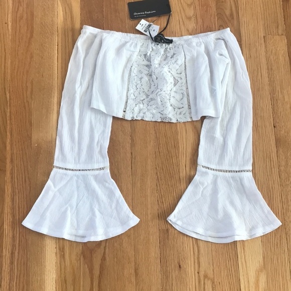 LF white crochet bell sleeve off shoulder crop top - Picture 5 of 10